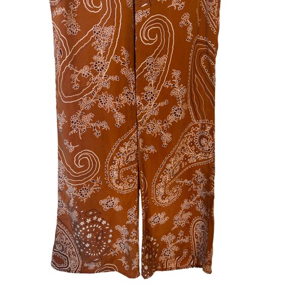 2/$30 ZARA XS Paisley Print Wide Leg Pants Rust/Brown Bohemian Style - Picture 7 of 15